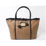 【現品限り】Dolce&Gabbana(ドルチェ&ガッバーナ) トートバッグ 麻 ブラウン/ブラック 【中古A】