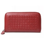 【現品限り】BOTTEGA VENETA（ボッテガヴェネタ）  イントレチャート ラウンドファスナー長財布 赤 114076 【中古A】