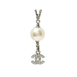 【現品限り】CHANEL（シャネル） ネックレス ココ ラインストーン パール シルバー 【中古A】