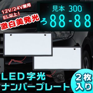 12V/24V兼用 EL以上！激白美発光 LED 字光 ナンバープレート2枚 超薄型 防水