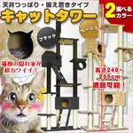 キャットタワー 全高240〜255cm　据え置きキャットランド アスレチック  ブラック 