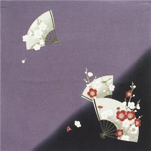 友禅縮緬風呂敷二巾 扇面梅に鶯 紫