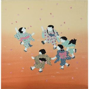 友禅縮緬風呂敷二巾 春の童 ピンク
