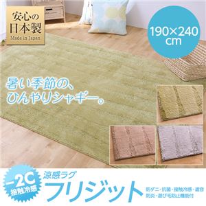 接触冷感-2℃ 涼感ラグ フリジット（防ダニ・抗菌・接触冷感・遮音・防炎・遊び毛防止機能付） 190×240cm 長方形 ベージュ