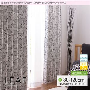 窓を飾るカーテン（デザインとサイズが選べる8000パターン）モダン LEAF（リーフ） 遮光2級 形態安定 （AL） 幅200cm×丈120cm（1枚） ブラック