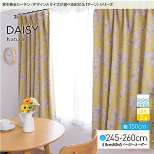 窓を飾るカーテン（デザインとサイズが選べる8000パターン）ナチュラル DAISY（デイジー） 遮光2級 形態安定 （AL） 幅150cm×丈255cm（2枚組） イエロー