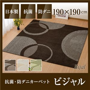 国産デザインラグマット（抗菌・防ダニカーペット）ビジャル 190×190cm ブラウン