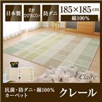 国産デザインラグマット（抗菌・防ダニ・綿100%カーペット）クレール 185×185cm グリーン