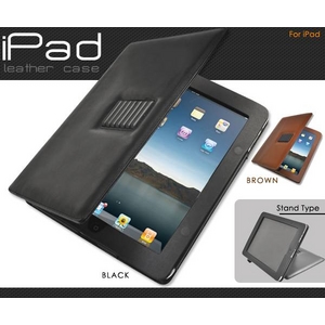 iPad ケース　高級感あふれる♪スタンド付きレザーケース(ブラック)