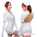 コスプレ ナース制服ワンピ5点セット（グローブ2個 キャップ Tバック ワンピ）看護婦のコスチューム