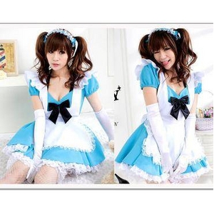 コスプレ ブルーの可愛いメイド4点セット