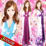 華の妖精★花柄シフォンタイ付きロングドレス パープル