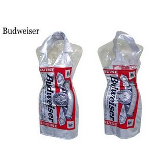  Budweiser　バドガールＶネック襟付ワンピース【Ｍ】シルバーラメ