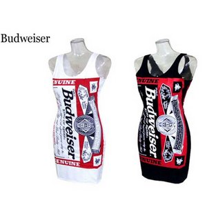 Budweiser　バドガールクルーネックワンピース【M】ホワイト