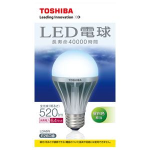 東芝 LED電球 一般電球形 6.4W（全光束:520 lm/昼白色相当） TOSHIBA[ LDA6N ]