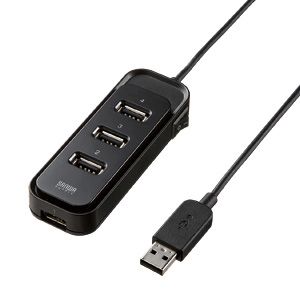 サンワサプライ USB2.0ハブ（4ポート・ケーブル長1m・ブラック）セルフ、バスパワー兼用 [ USB-HUB245-BK ]