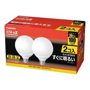 東芝 電球形蛍光灯 G25形・電球色【2個入】 ネオボールZ[ EFG25EL/20-ZJ-2P（TO） ]