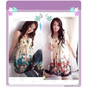 花柄シフォンワンピース★ブルー