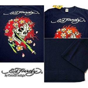 Ed Hardy(エドハーディー) メンズ 長袖 Tシャツ BEAUTIFUL GOST ビューティフル ゴースト/ ネイビー【R0DEAAZY】 L