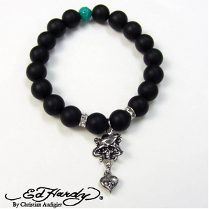 ED HARDY(エドハーディー) アクセサリー ジュエリー オニキス ビーズブレスレット 数珠 ラブキル【EHBSS42】