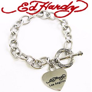 Ed Hardy（エドハーディー） アクセサリー ステンレスブレスレット ハート チャーム ロゴ EHB53SS/シルバー S