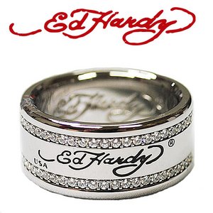 ED HARDY（エドハーディー）リング  ED HARDY LOGO BAND STAINLESS STEEL キュービックジルコニアRING ロゴ/ EHRSSCZ0016/#9/18