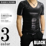 Luxury Black（ラグジュアリーブラック） シャイニー加工 VネックTシャツ BLK（ブラック） Sサイズ
