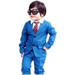 子供 スーツ 男の子 キッズスーツ 3点セット (ブルーチェックスーツ(XL)130) 子供服 