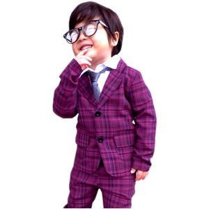 子供 スーツ 男の子 キッズスーツ 3点セット (パープルチェックスーツ(S) 100) 子供服 