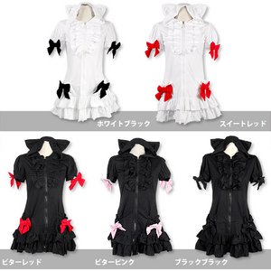 ねこみみリボンパーカー★【猫耳/アニマル/ゴスロリ/スポーティ/ヘルスゴス/ハロウィン/イベント/仮装/コスプレ/コスチューム/衣装】01000486 ホワイトブラック