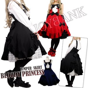 ブラックリボン★お嬢様系クラシカルジャンパースカート☆【ドール/ドレス/クリスマス/ハロウィン/イベント/仮装/パーティ/コスプレ/コスチューム/衣装】01000530 Sサイズ/レッド