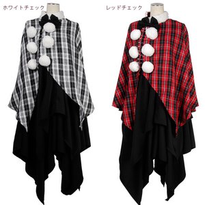  ネオケープ付 ダブルスクエアワンピース【クリスマス/チェック柄ケープ/イベント/仮装/コスプレ/コスチューム/衣装】01000635-Lサイズ ブラック