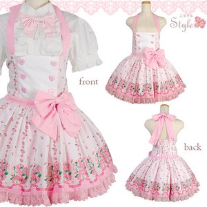 ロマンスフラワー♪ハートボタンのホルターネックジャンパースカート【コスプレ/コスチューム/ロリータ/衣装】01000643-Lサイズ