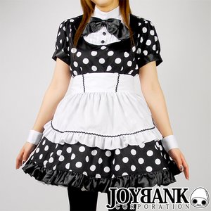 レトロドットのメイドワンピースセット☆【ハロウィン/クリスマス/イベント/パーティ/仮装/コスプレ/コスチューム/メイド/ゴスロリ/クラシカル/衣装】02000143 Lサイズ ブラック