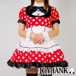 レトロドットのメイドワンピースセット☆【ハロウィン/クリスマス/イベント/パーティ/仮装/コスプレ/コスチューム/メイド/ゴスロリ/クラシカル/衣装】02000143 Mサイズ レッド
