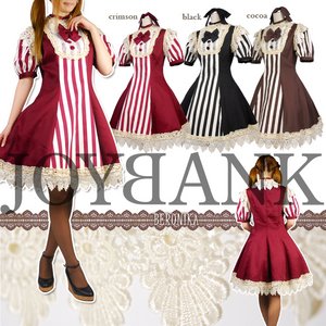ストライプドールワンピース【クラシカル/お嬢様/姫系/ハロウィン/クリスマス/イベント/パーティ/仮装/コスプレ/コスチューム/ロリータ/衣装】01000561 クリムゾン Lサイズ