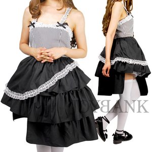 ストライプ＆カットフリル★ツーピースドレス【ダンス衣装/舞踏会/ロリータ/イベント/仮装/パーティ/ハロウィン/クリスマス/コスプレ/コスチューム/衣装】01000613 Mサイズ