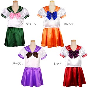 サテンセーラー服 コスチューム【ハロウィン/クリスマス/イベント/パーティ/仮装/セーラー戦士/コスプレ/コスチューム/制服/学生服/半袖/衣装】01010052Mサイズ オレンジ