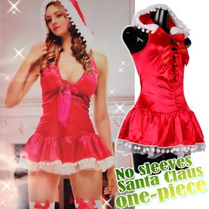ポンポン付きホルターサンタコスチューム【サンタ/クリスマス/ミニドレス/コスプレ/コスチューム/衣装】01000533