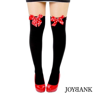 赤ドットリボンのブラックニーハイソックス2点【ハロウィン/クリスマス/イベント/パーティ/仮装/コスプレ/小物/アイテム/クリスマス/ソックス/靴下/ニーハイ】09000356