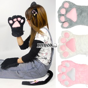 《ふわふわアニマルアイテム》にゃんこなりきり4点セット♪ねこみみとグローブとしっぽとチョーカーのフルセット【猫耳/ コスプレ小物/アイテム】CA025 ブラック