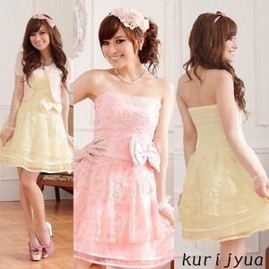 大きいサイズ☆超ふんわりシフォンチュール♪CUTE姫系ベアトップドレス☆イベント/パーティ☆ K9702 ピンク LL