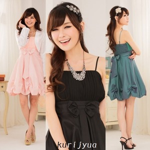 大きいサイズ☆ふんわりバルーンで愛されシルエット♪フロント&バックリボンCUTEドレス☆ K9116 グリーン LL