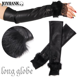エレガントフェイクレザー ロンググローブ★ファー＆レース付き【グローブ/手袋/コスプレ/ダンス/アイテム/ハロウィン/クリスマス/イベント/パーティ/仮装】GR010 ブラック