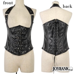 ホルター4連ベルトコルセット☆フェイクレザー【コルセット/ビスチェ/パンク/ボンテージ/ハロウィン/クリスマス/イベント/仮装/パーティー/ランジェリー/下着/コスプレ/コスチューム/衣装】01000719-Mサイズ