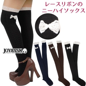 レースりぼんハートラインニーハイソックス2点【イベント/パーティ/仮装/ソックス/靴下/オーバーニーハイ/コスプレ/小物/アイテム】AS013 ネイビー