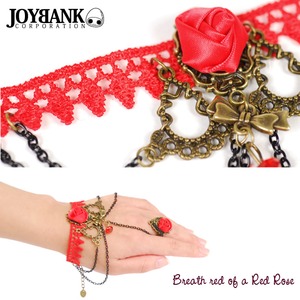 レッドローズリング付きブレスレット【ハロウィン/クリスマス/イベント/パーティ/仮装/薔薇/レース/チェーン/ゴスロリ/ゴシック/アクセサリー】BL-360