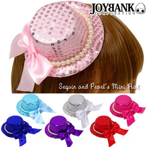 パールりぼん総スパンコールミニハット【カクテル帽子/ヘッドドレス/ヘアアクセサリー/コスプレ/アイテム/ハロウィン/クリスマス/イベント/パーティ/仮装】KM-598 パープル