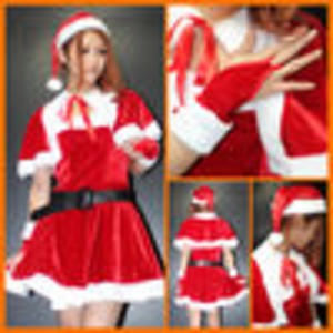 高品質◆ケープ付きサンタドレス　５点ＳＥＴ/クリスマス/サンタ/コスチューム/コスプレ/イベント/パーティ