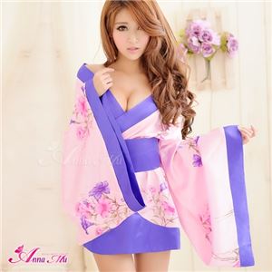 コスプレ コスチューム 着物 振袖 和服 和装 花魁 ブルーパープル ピンク 花柄 z977 和風コスチューム